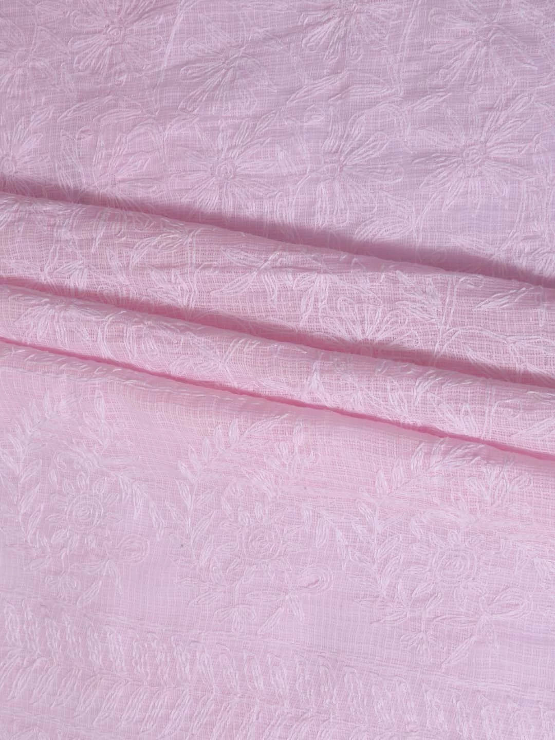 Ada Hand Embroidered Pink Kota Lucknowi Chikankari Unstitched Kurta Dupatta Set A211272