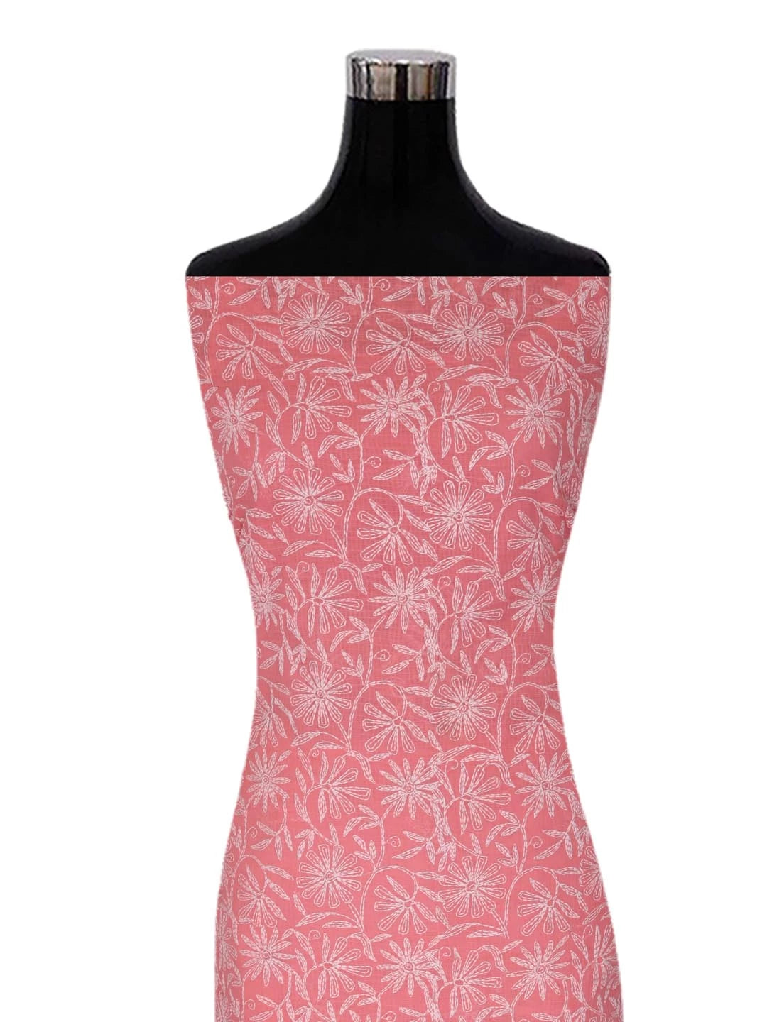 Ada Hand Embroidered Peach Kota Lucknowi Chikankari Unstitched Kurta Dupatta Set A211268