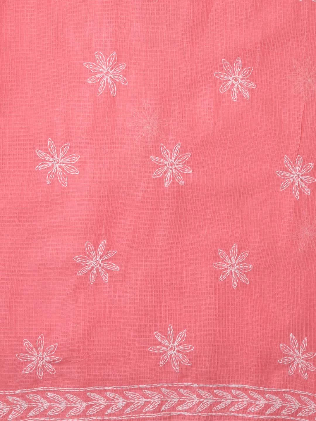 Ada Hand Embroidered Peach Kota Lucknowi Chikankari Unstitched Kurta Dupatta Set A211268