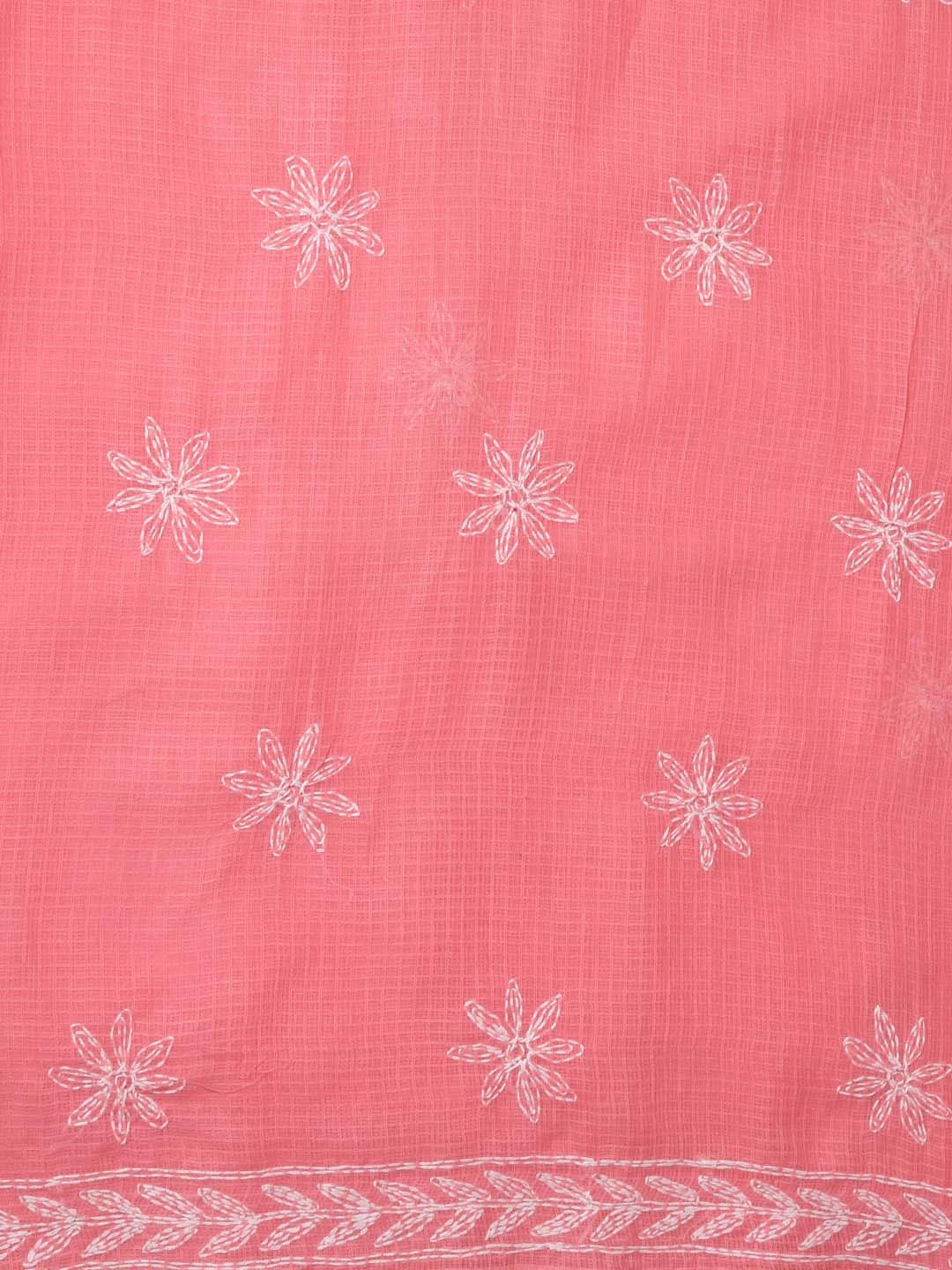 Ada Hand Embroidered Peach Kota Lucknowi Chikankari Unstitched Kurta Dupatta Set A211268