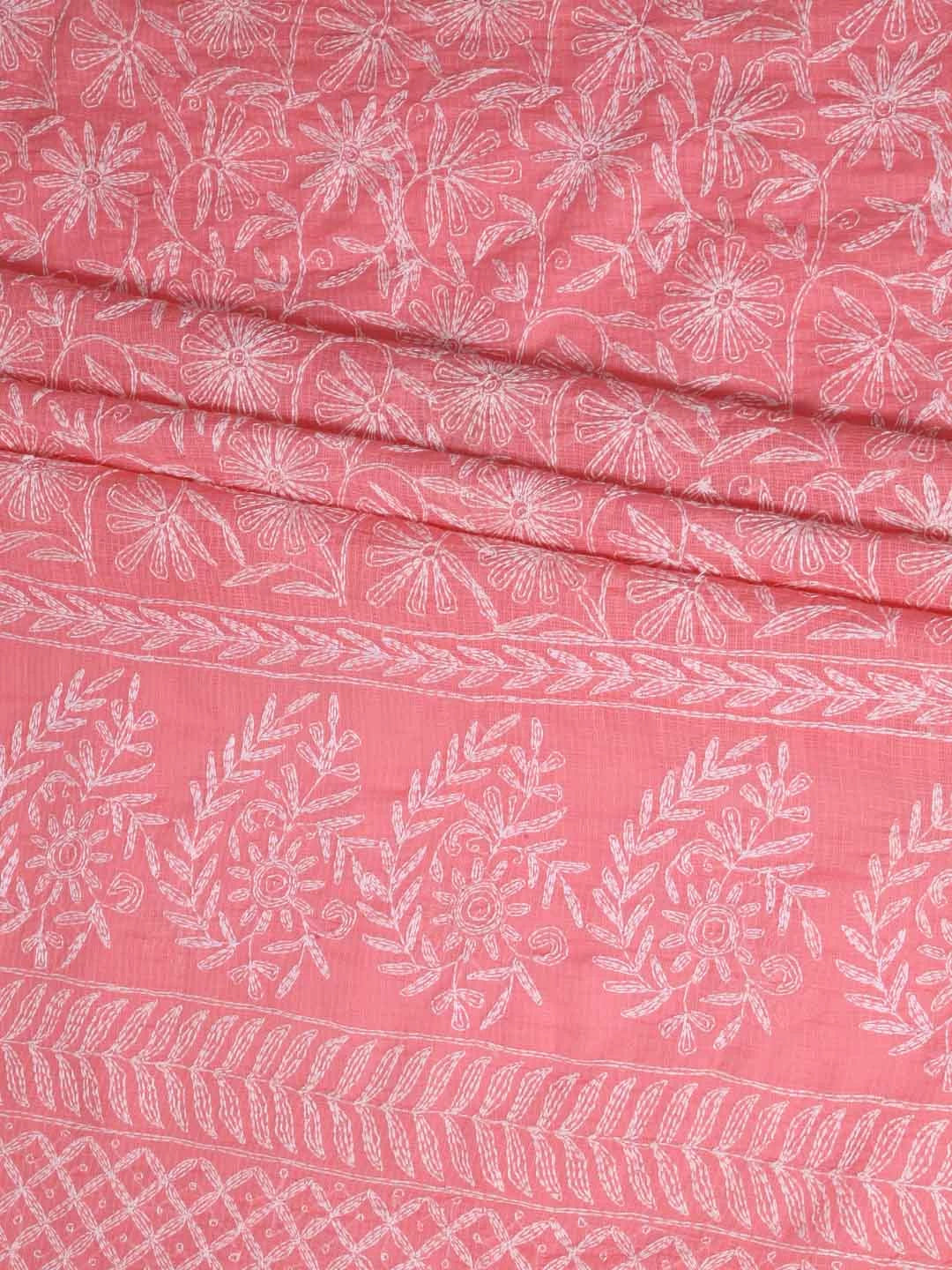 Ada Hand Embroidered Peach Kota Lucknowi Chikankari Unstitched Kurta Dupatta Set A211268