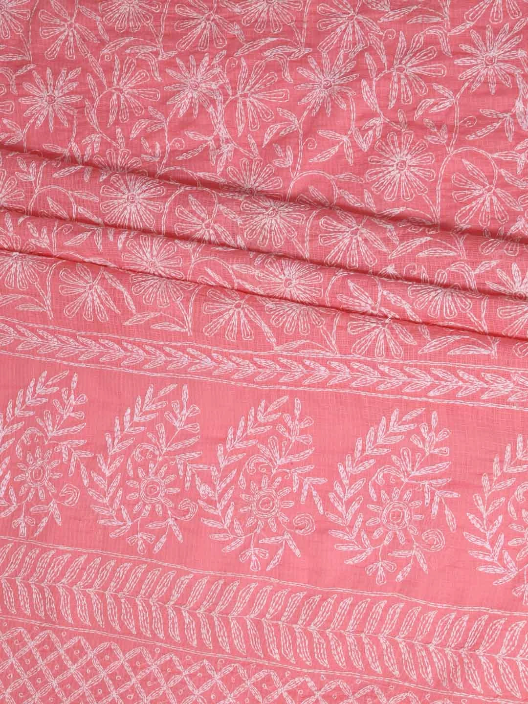 Ada Hand Embroidered Peach Kota Lucknowi Chikankari Unstitched Kurta Dupatta Set A211268
