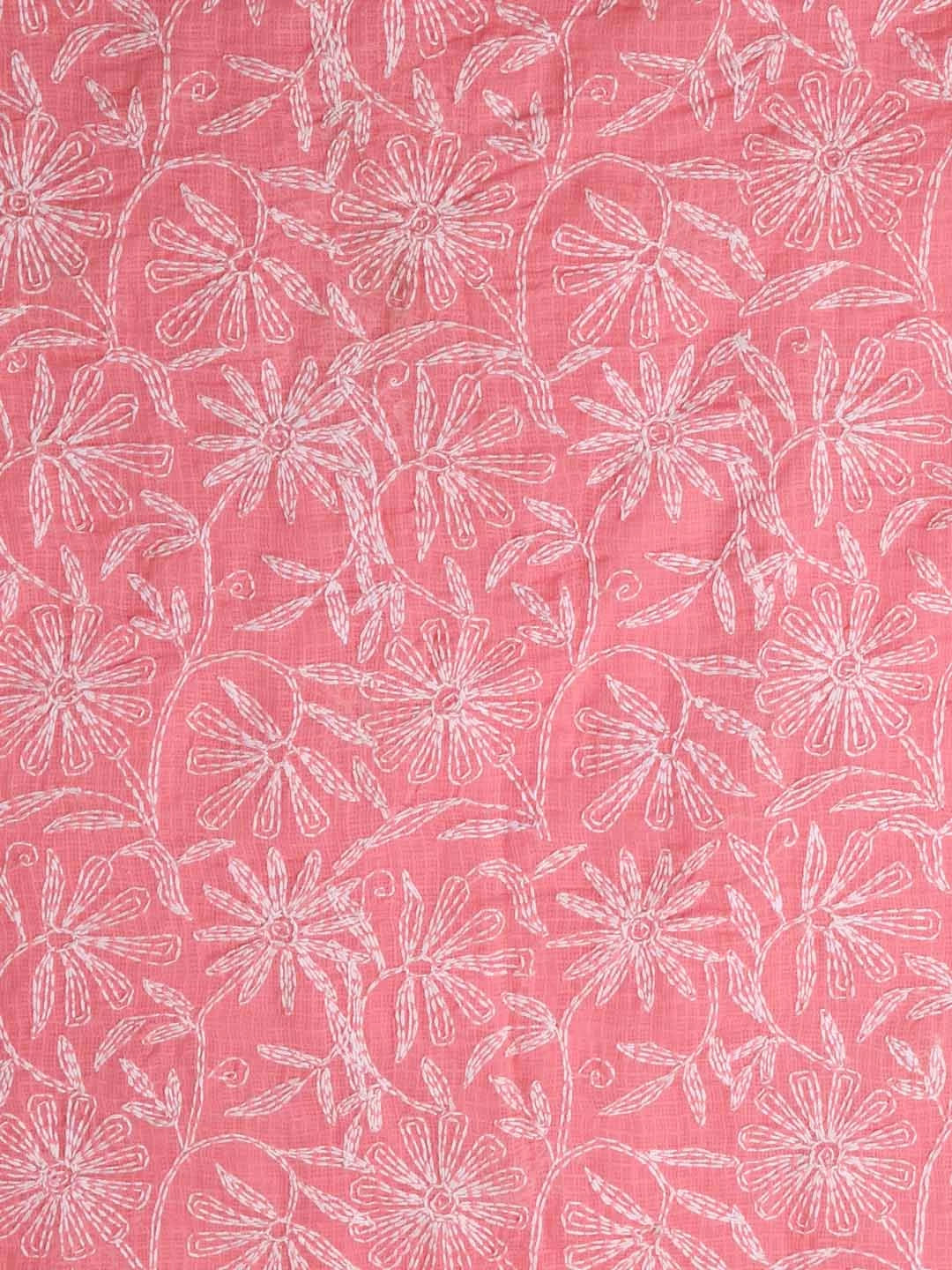 Ada Hand Embroidered Peach Kota Lucknowi Chikankari Unstitched Kurta Dupatta Set A211268