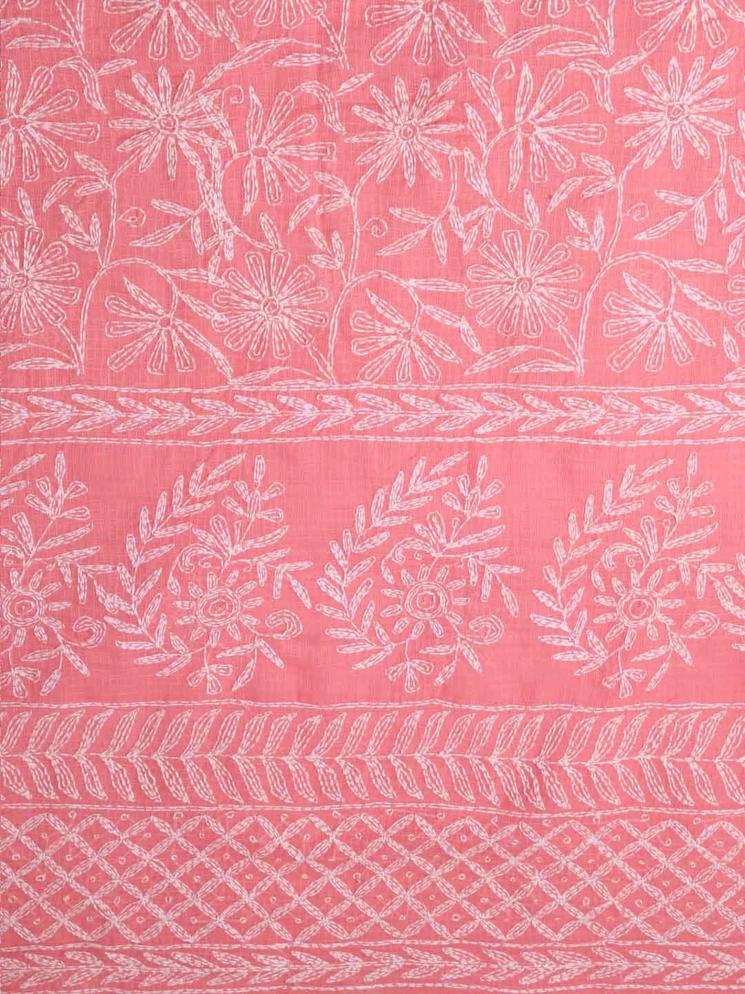 Ada Hand Embroidered Peach Kota Lucknowi Chikankari Unstitched Kurta Dupatta Set A211268