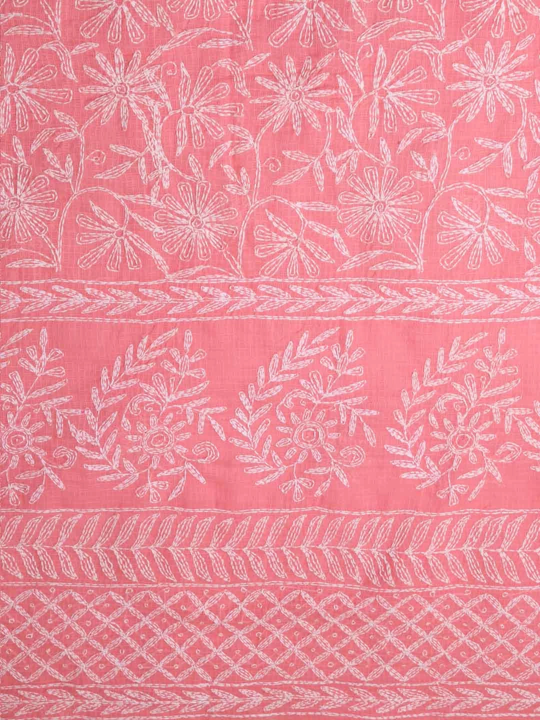 Ada Hand Embroidered Peach Kota Lucknowi Chikankari Unstitched Kurta Dupatta Set A211268