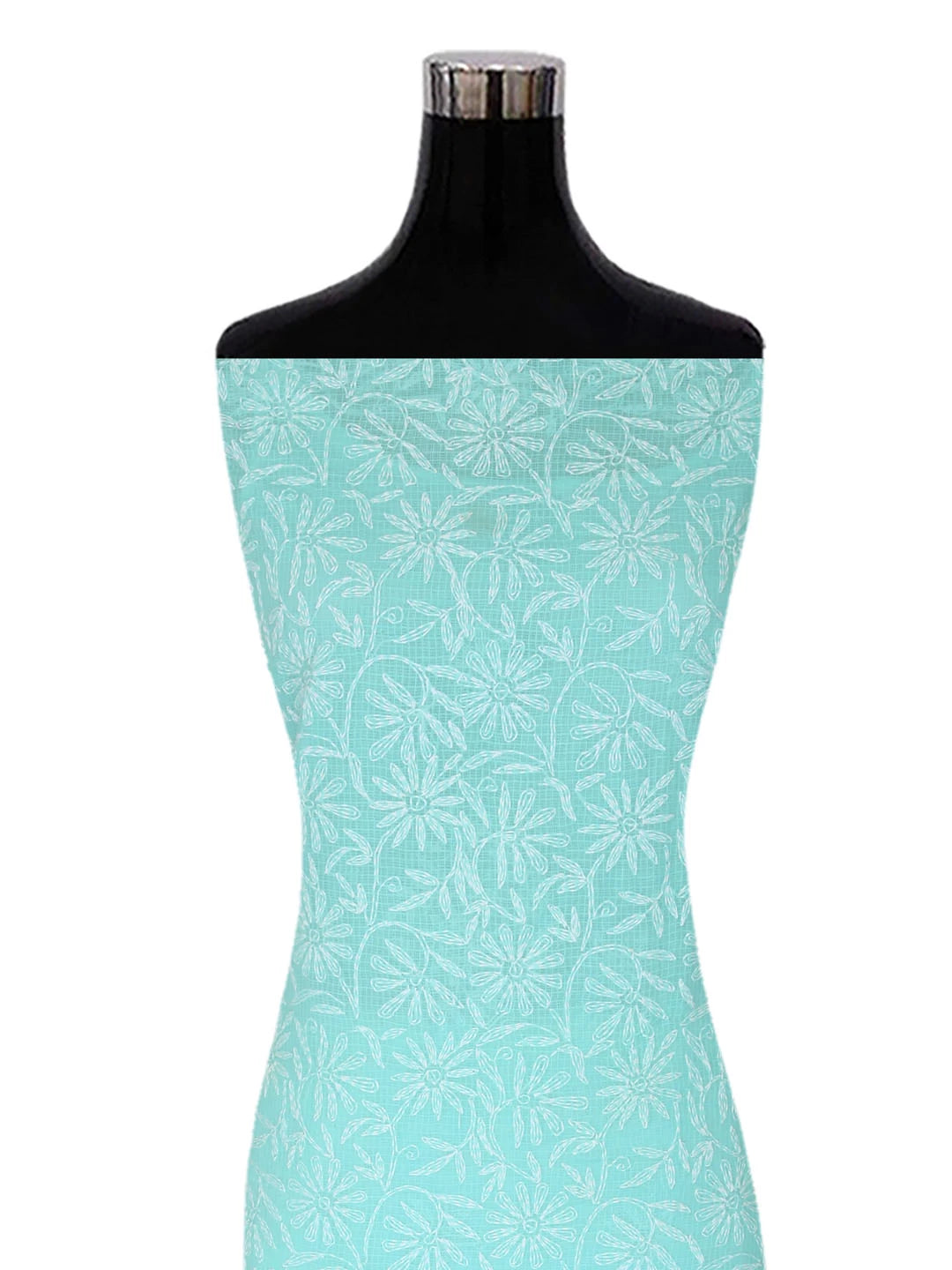 Ada Hand Embroidered Sea Green Kota Lucknowi Chikankari Unstitched Kurta Dupatta Set A211271
