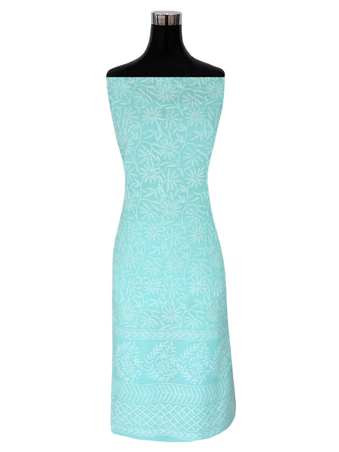 Ada Hand Embroidered Sea Green Kota Lucknowi Chikankari Unstitched Kurta Dupatta Set A211271