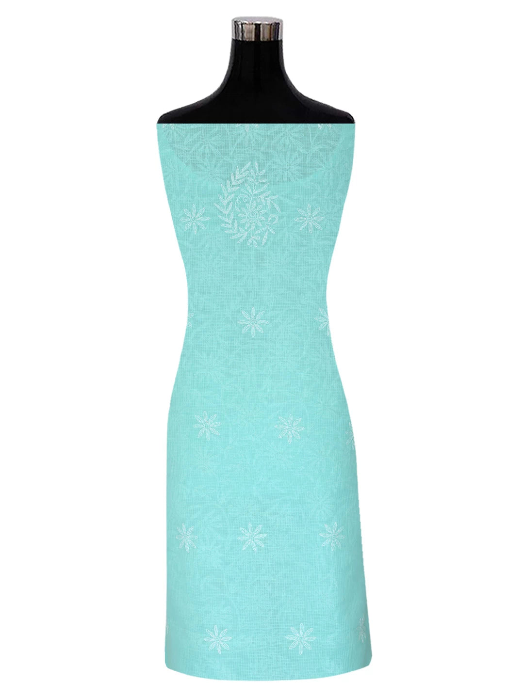 Ada Hand Embroidered Sea Green Kota Lucknowi Chikankari Unstitched Kurta Dupatta Set A211271