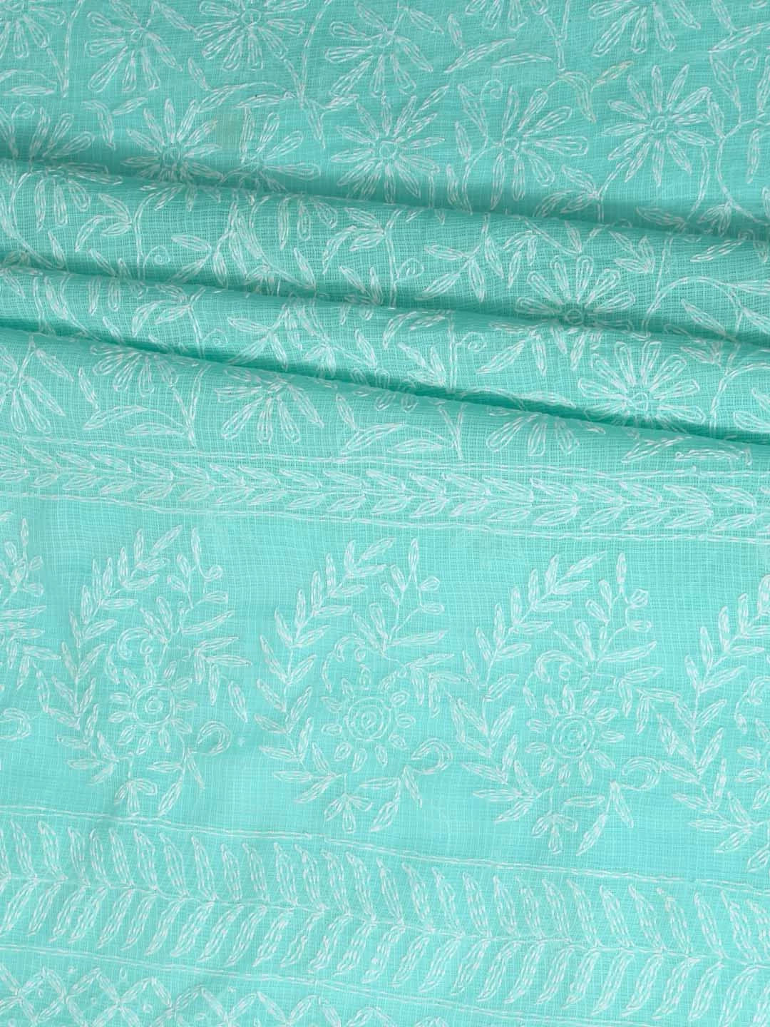 Ada Hand Embroidered Sea Green Kota Lucknowi Chikankari Unstitched Kurta Dupatta Set A211271