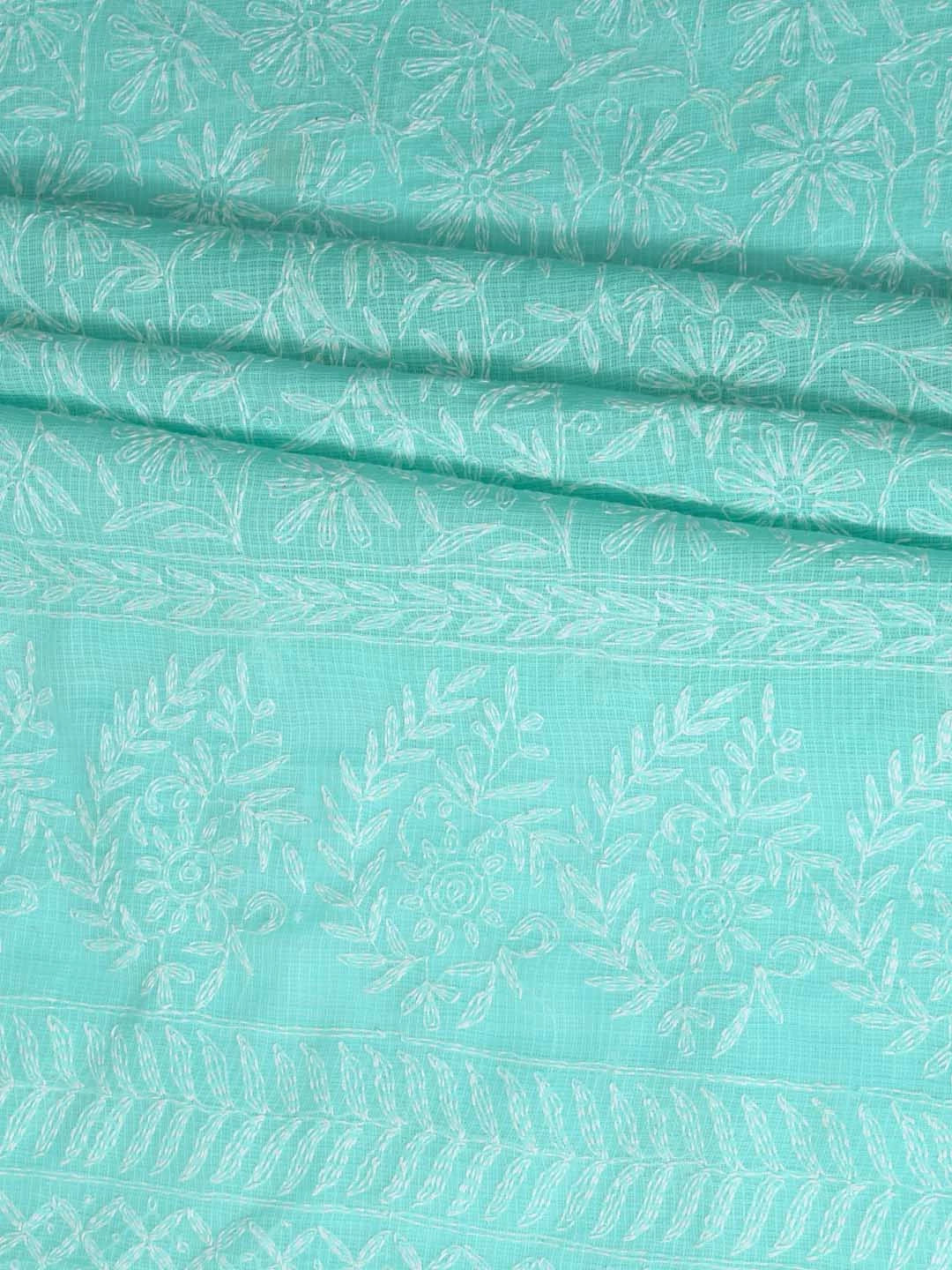 Ada Hand Embroidered Sea Green Kota Lucknowi Chikankari Unstitched Kurta Dupatta Set A211271