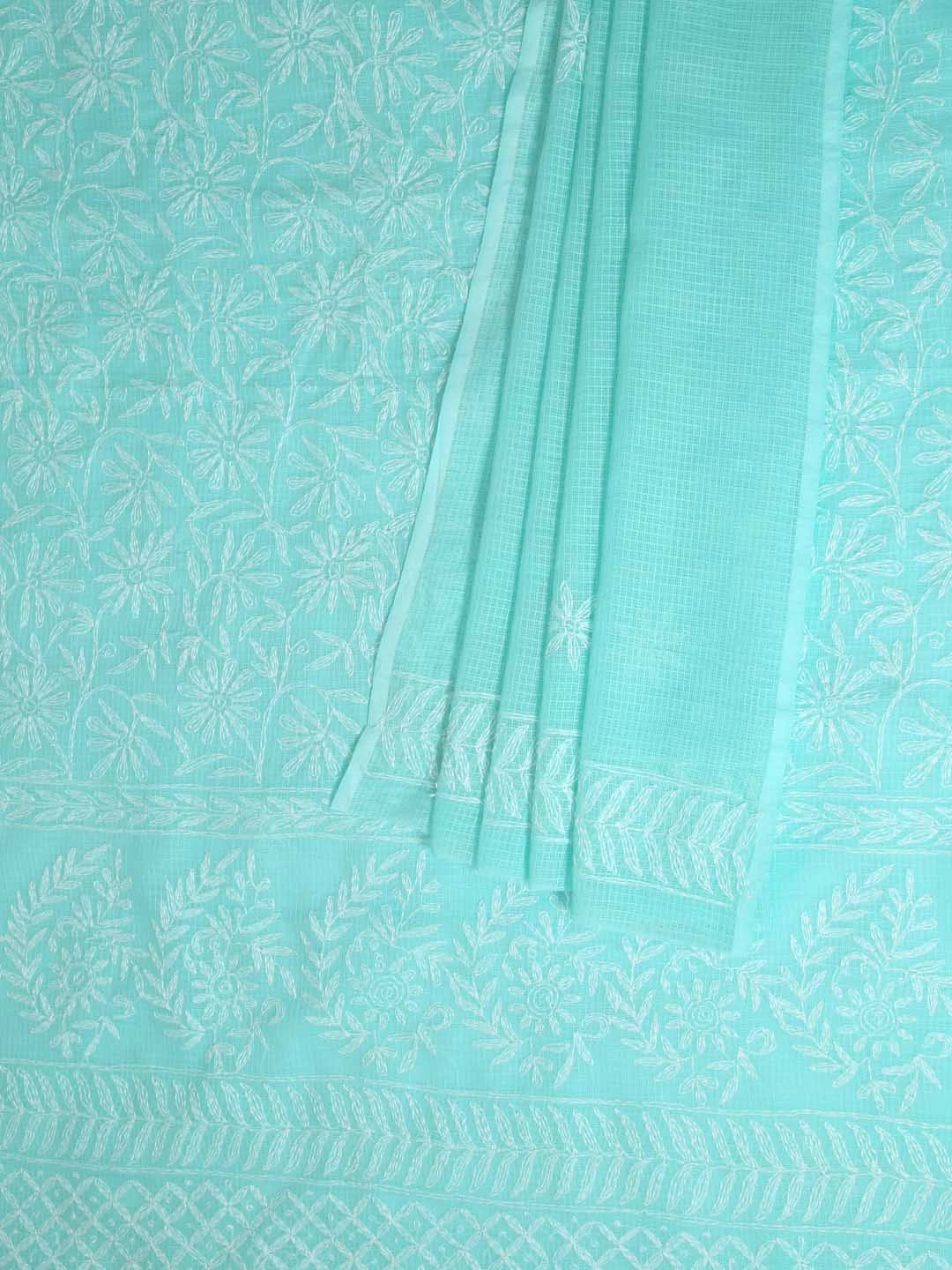Ada Hand Embroidered Sea Green Kota Lucknowi Chikankari Unstitched Kurta Dupatta Set A211271