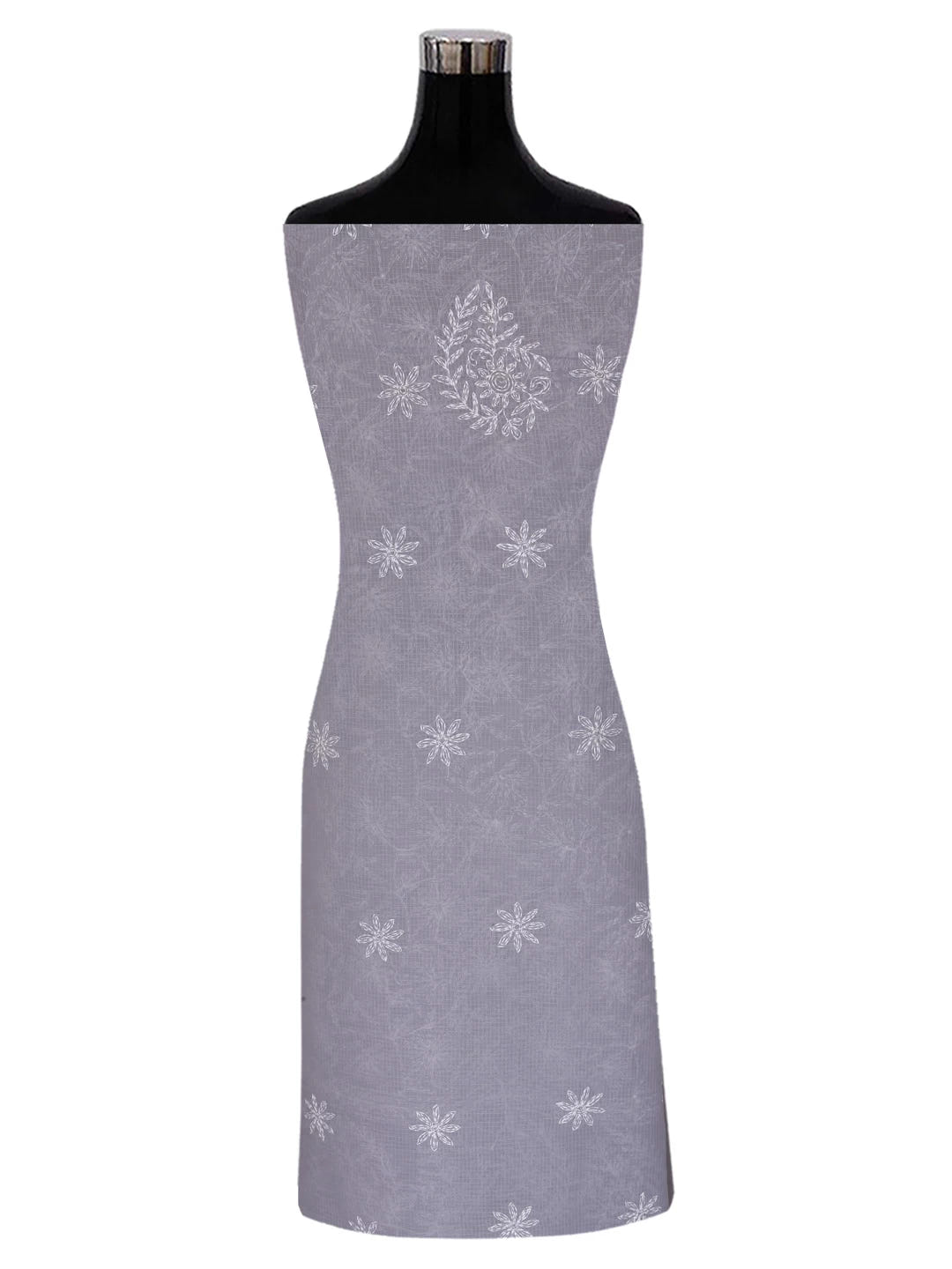 Ada Hand Embroidered Grey Kota Lucknowi Chikankari Unstitched Kurta Dupatta Set A211267