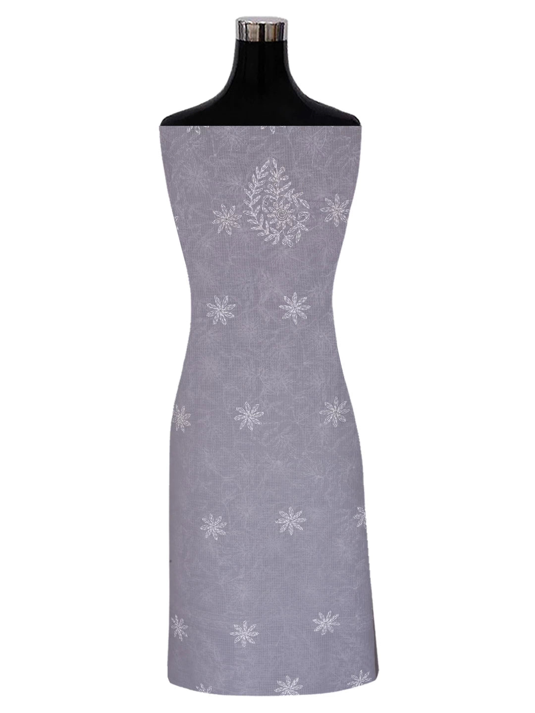 Ada Hand Embroidered Grey Kota Lucknowi Chikankari Unstitched Kurta Dupatta Set A211267