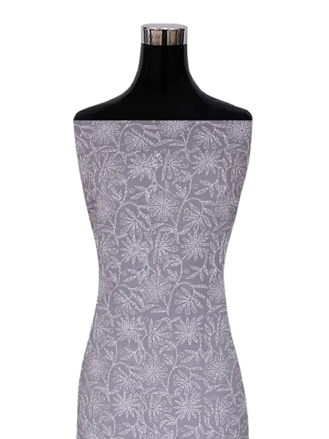 Ada Hand Embroidered Grey Kota Lucknowi Chikankari Unstitched Kurta Dupatta Set A211267