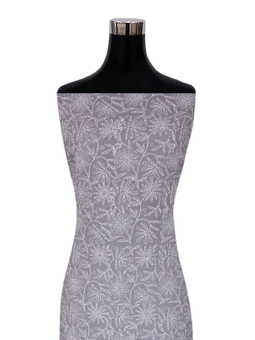 Ada Hand Embroidered Grey Kota Lucknowi Chikankari Unstitched Kurta Dupatta Set A211267