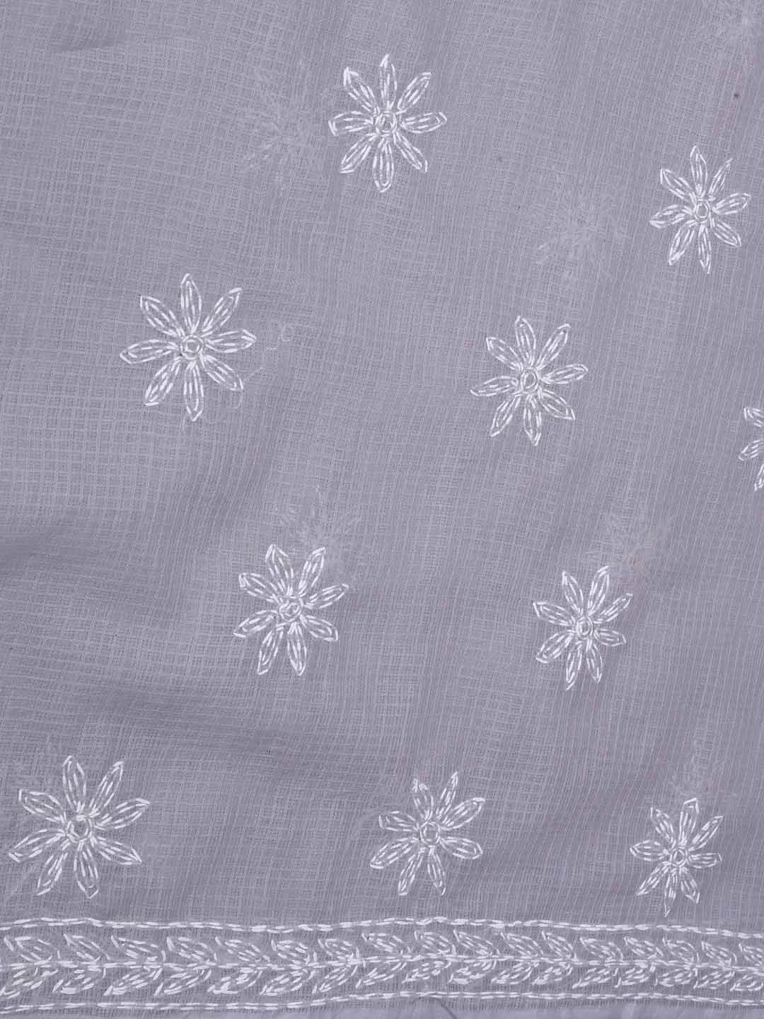 Ada Hand Embroidered Grey Kota Lucknowi Chikankari Unstitched Kurta Dupatta Set A211267