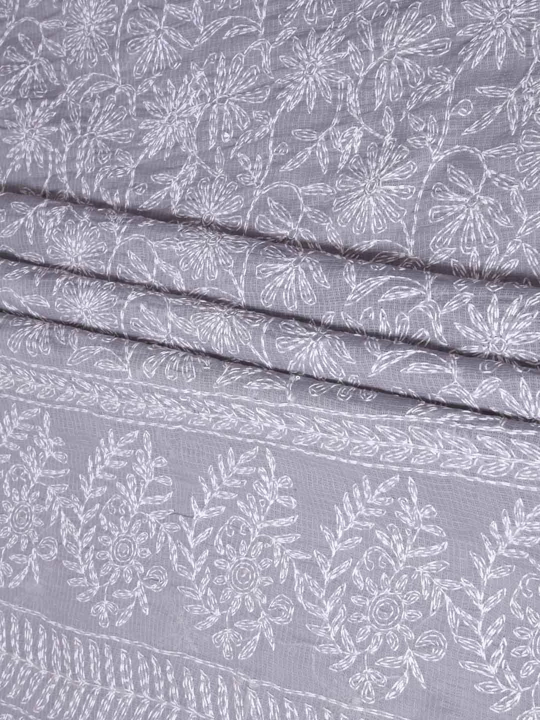 Ada Hand Embroidered Grey Kota Lucknowi Chikankari Unstitched Kurta Dupatta Set A211267