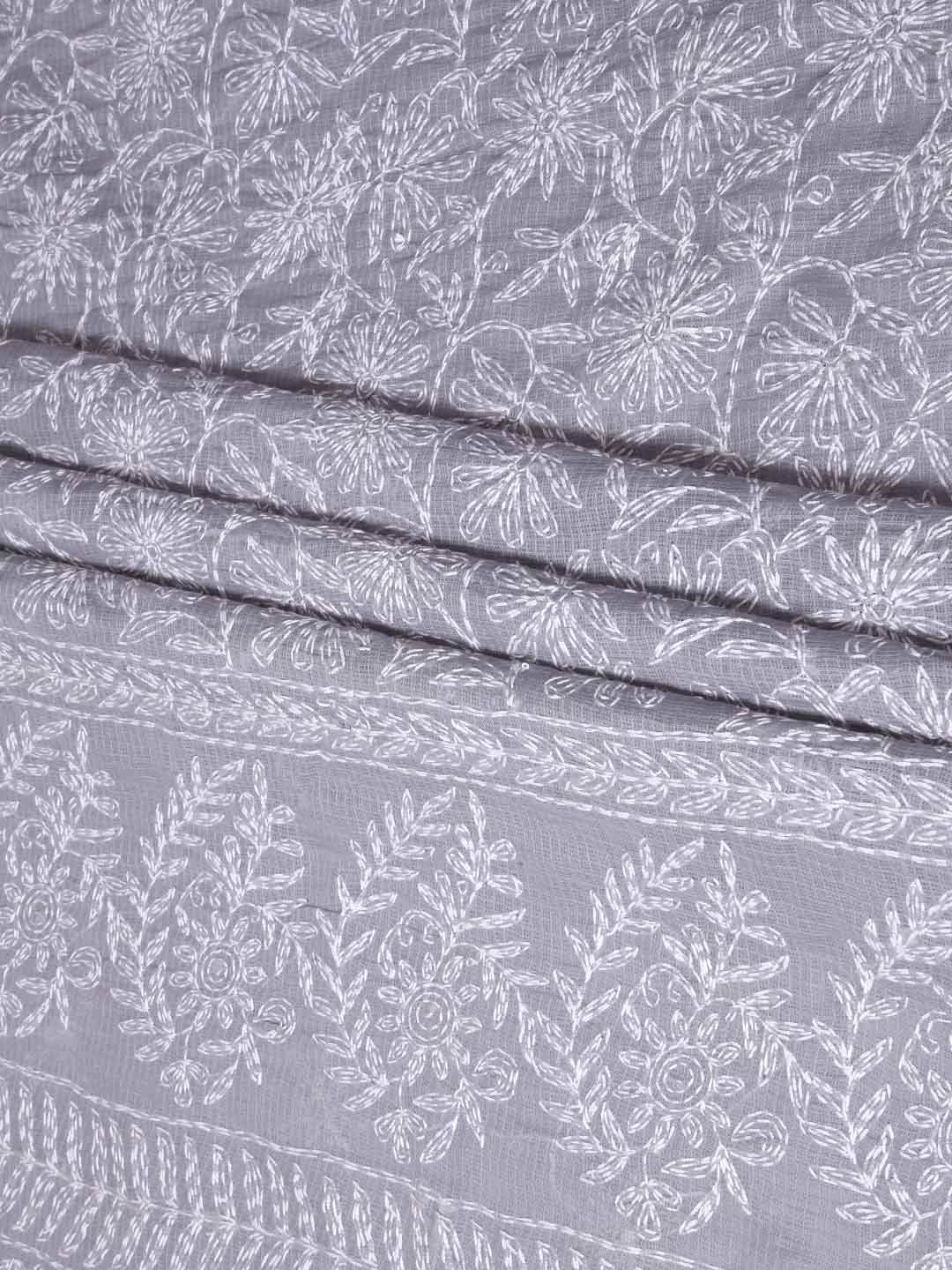 Ada Hand Embroidered Grey Kota Lucknowi Chikankari Unstitched Kurta Dupatta Set A211267