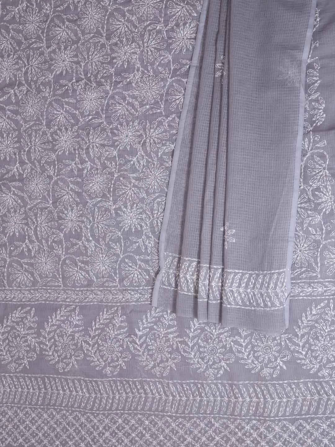 Ada Hand Embroidered Grey Kota Lucknowi Chikankari Unstitched Kurta Dupatta Set A211267