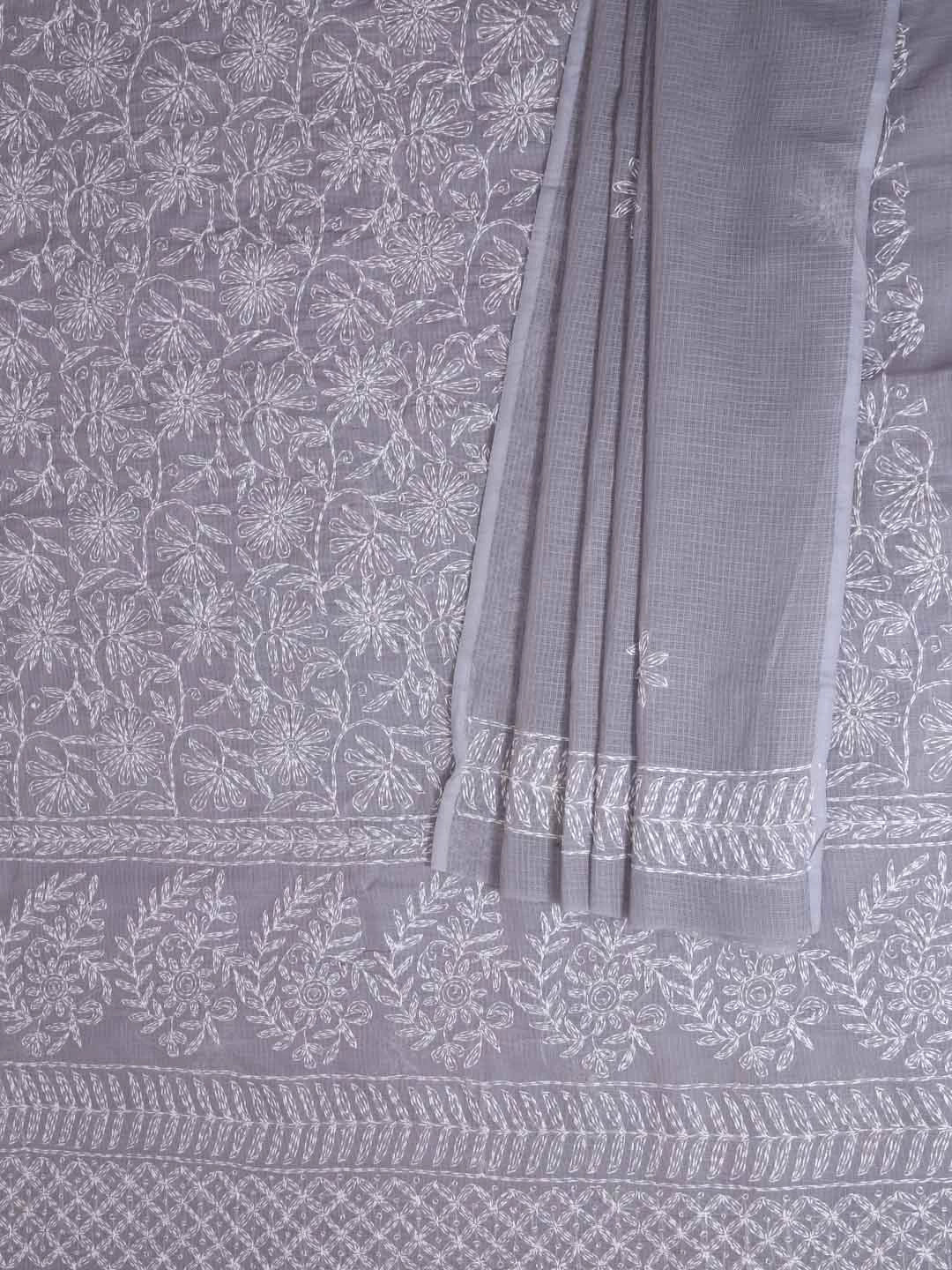 Ada Hand Embroidered Grey Kota Lucknowi Chikankari Unstitched Kurta Dupatta Set A211267