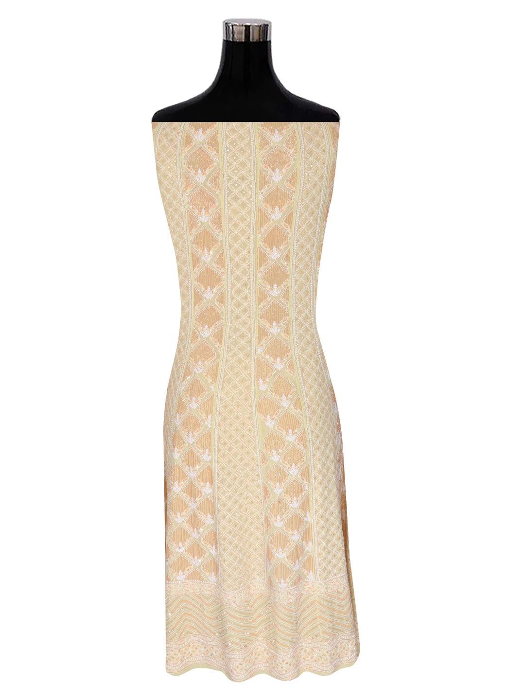 Ada Hand Embroidered Lemon Pure Georgette Lucknowi Chikankari Semi-Stitched Anarkali Kurta Dupatta Set With Cutdana Work 01A246797