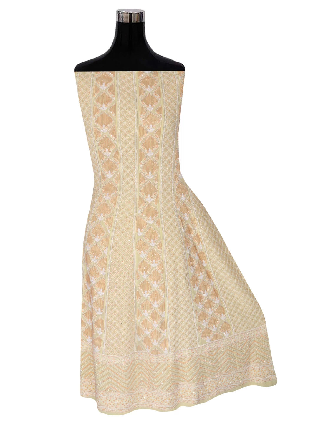 Ada Hand Embroidered Lemon Pure Georgette Lucknowi Chikankari Semi-Stitched Anarkali Kurta Dupatta Set With Cutdana Work 01A246797