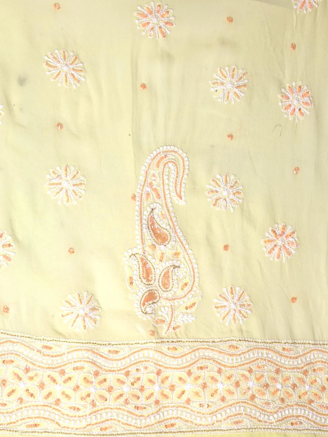 Ada Hand Embroidered Lemon Pure Georgette Lucknowi Chikankari Semi-Stitched Anarkali Kurta Dupatta Set With Cutdana Work 01A246797