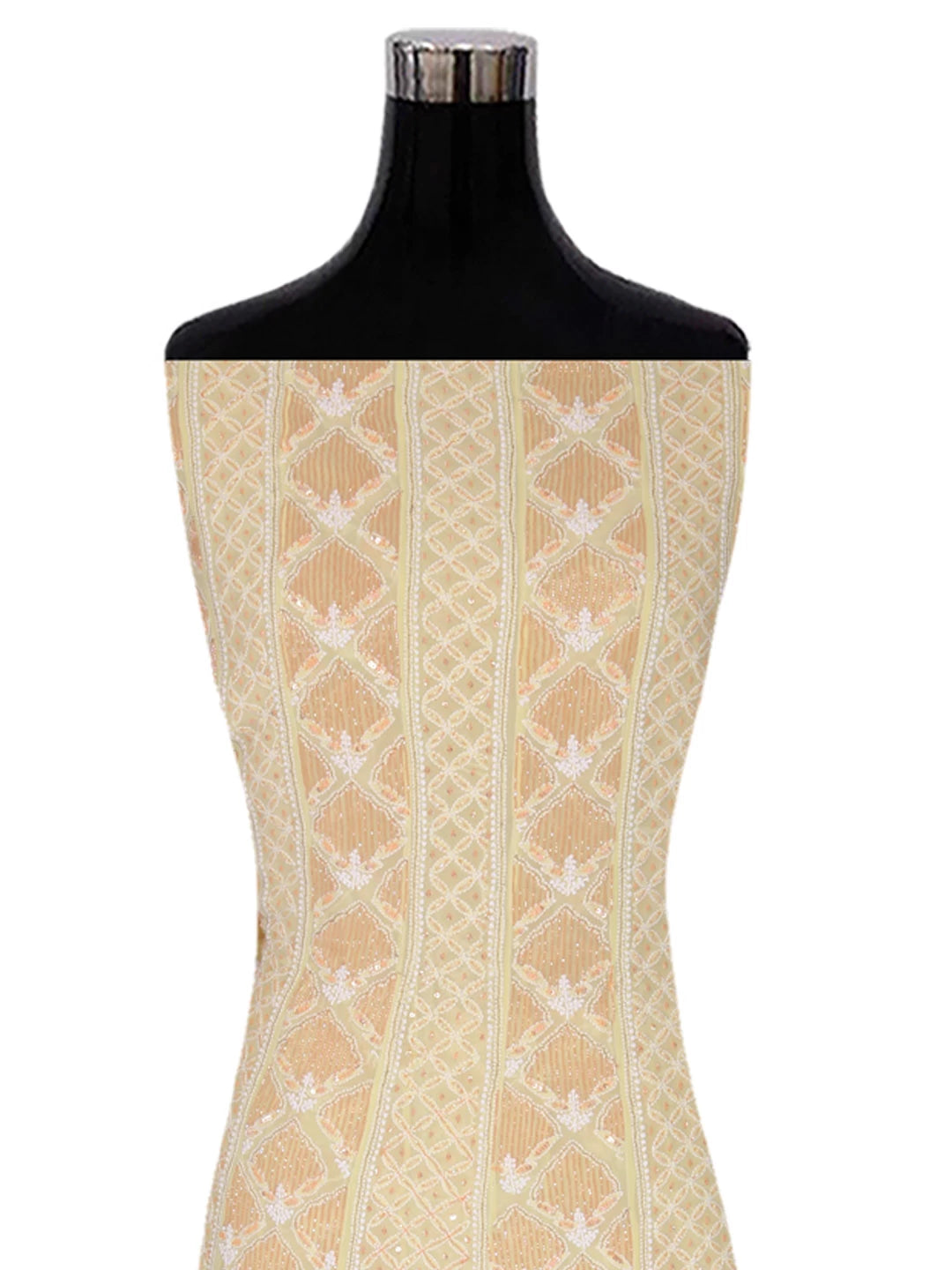 Ada Hand Embroidered Lemon Pure Georgette Lucknowi Chikankari Semi-Stitched Anarkali Kurta Dupatta Set With Cutdana Work 01A246797