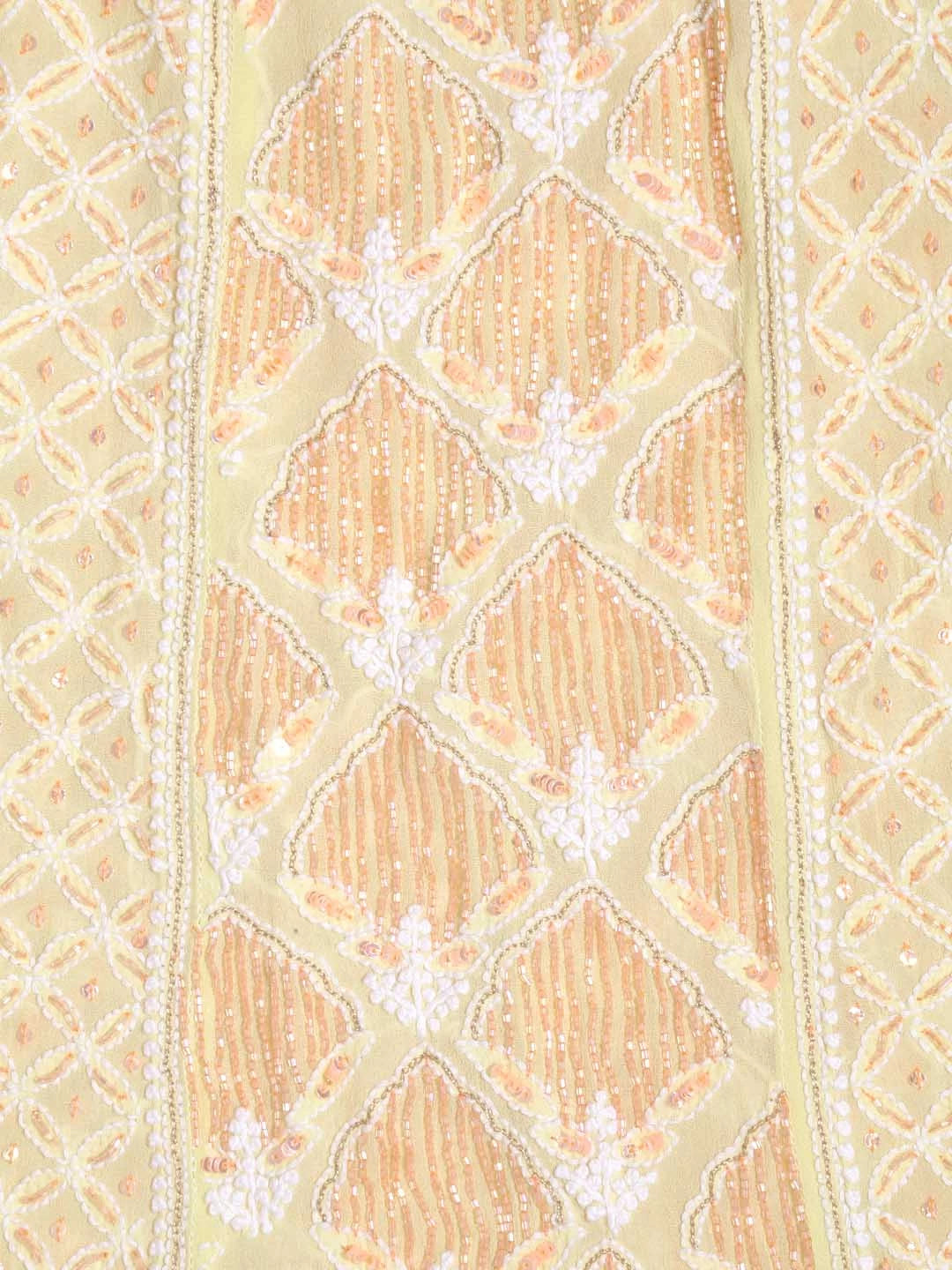 Ada Hand Embroidered Lemon Pure Georgette Lucknowi Chikankari Semi-Stitched Anarkali Kurta Dupatta Set With Cutdana Work 01A246797
