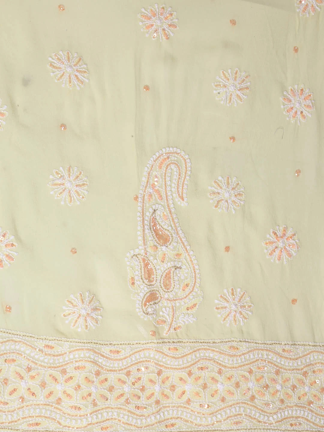 Ada Hand Embroidered Lemon Pure Georgette Lucknowi Chikankari Semi-Stitched Anarkali Kurta Dupatta Set With Cutdana Work 01A246797