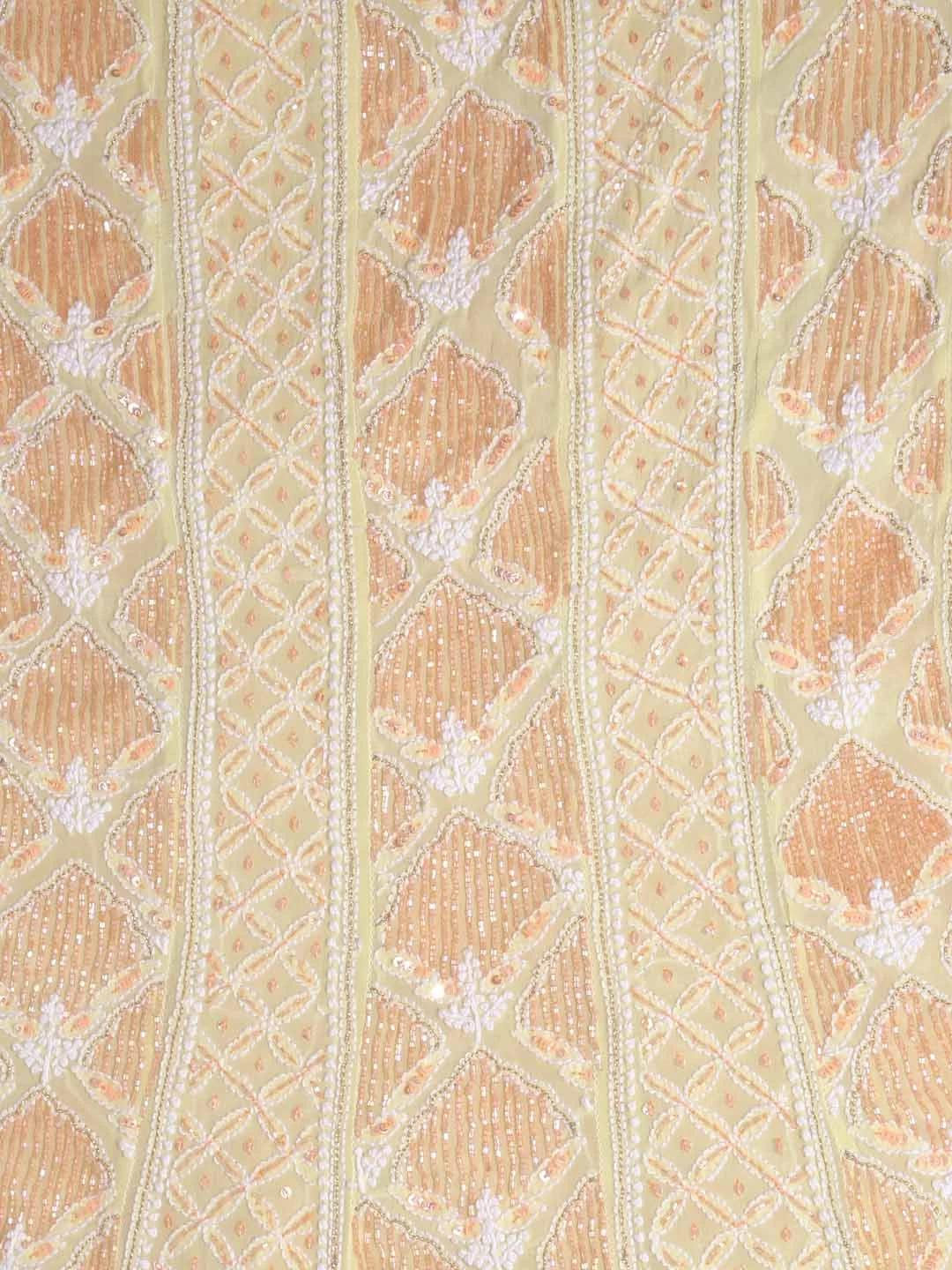 Ada Hand Embroidered Lemon Pure Georgette Lucknowi Chikankari Semi-Stitched Anarkali Kurta Dupatta Set With Cutdana Work 01A246797