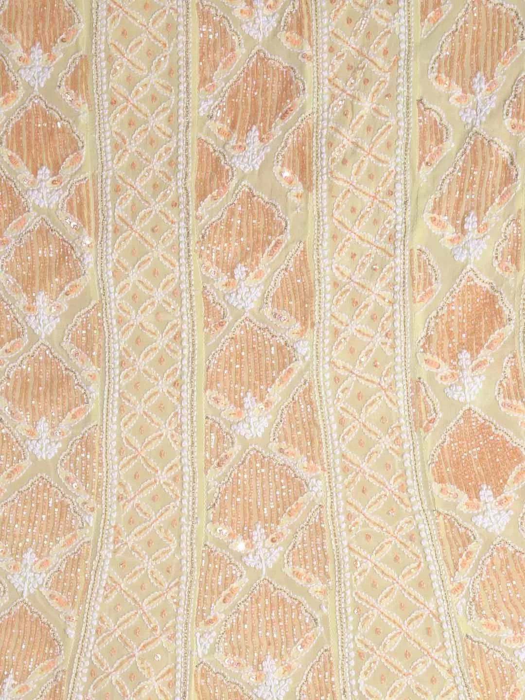 Ada Hand Embroidered Lemon Pure Georgette Lucknowi Chikankari Semi-Stitched Anarkali Kurta Dupatta Set With Cutdana Work 01A246797