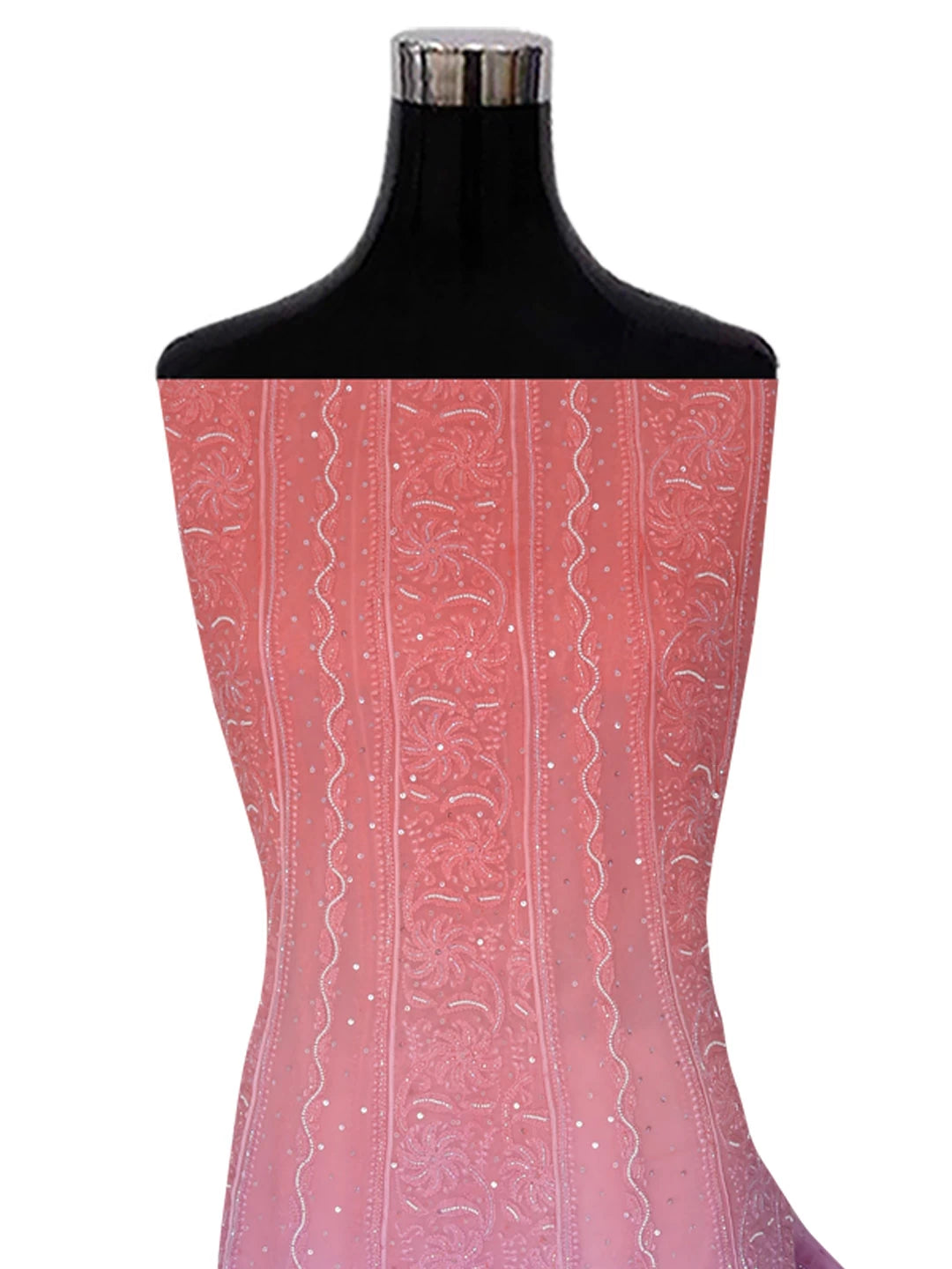 Ada Hand Embroidered Dual Shades Of Peach Georgette Lucknowi Chikankari Semi-Stitched Anarkali Kurta Dupatta Set With Pearl Work 01A340758