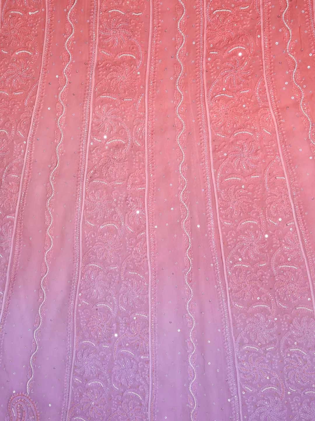 Ada Hand Embroidered Dual Shades Of Peach Georgette Lucknowi Chikankari Semi-Stitched Anarkali Kurta Dupatta Set With Pearl Work 01A340758