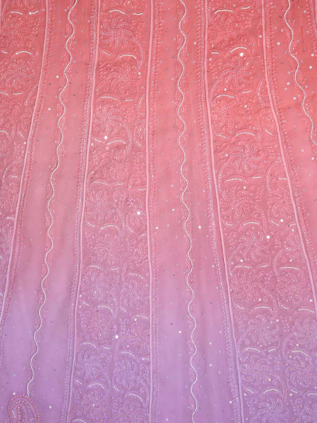 Ada Hand Embroidered Dual Shades Of Peach Georgette Lucknowi Chikankari Semi-Stitched Anarkali Kurta Dupatta Set With Pearl Work 01A340758