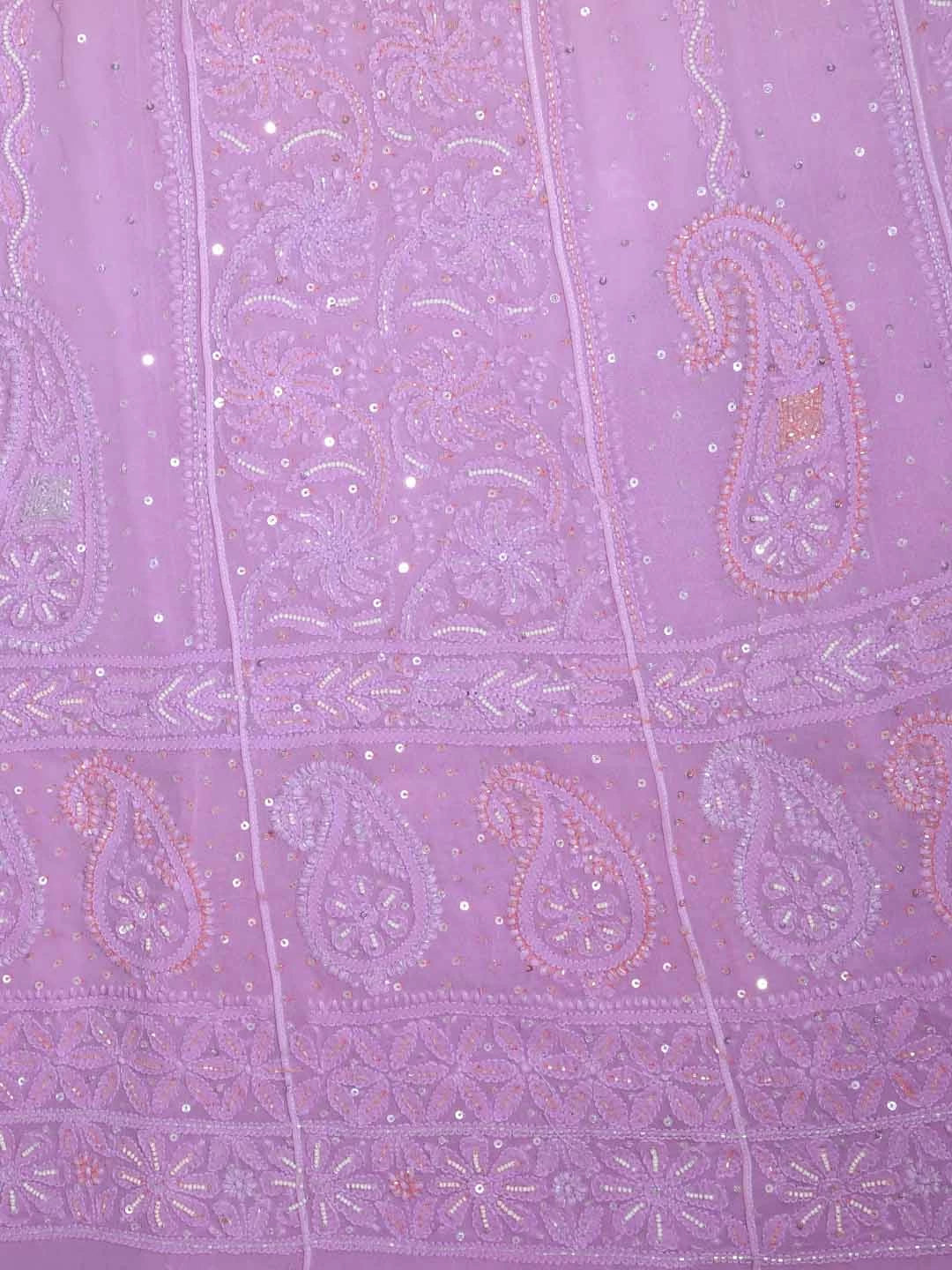 Ada Hand Embroidered Dual Shades Of Peach Georgette Lucknowi Chikankari Semi-Stitched Anarkali Kurta Dupatta Set With Pearl Work 01A340758