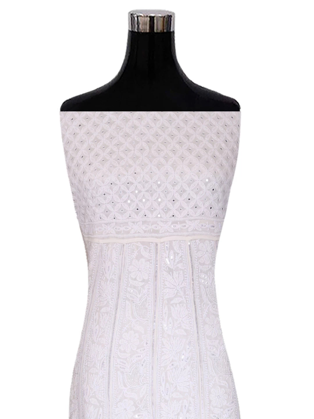 Ada Hand Embroidered White Pure Georgette Lucknowi Chikankari Semi-Stitched Anarkali Kurta Dupatta Set With Mirror Work 01A365438