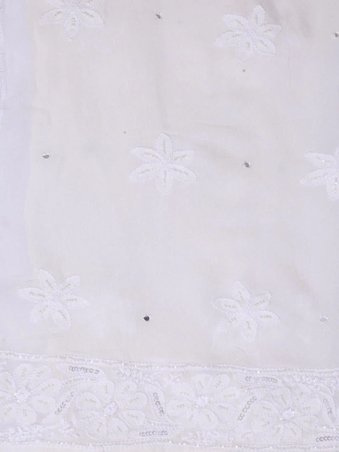 Ada Hand Embroidered White Pure Georgette Lucknowi Chikankari Semi-Stitched Anarkali Kurta Dupatta Set With Mirror Work 01A365438