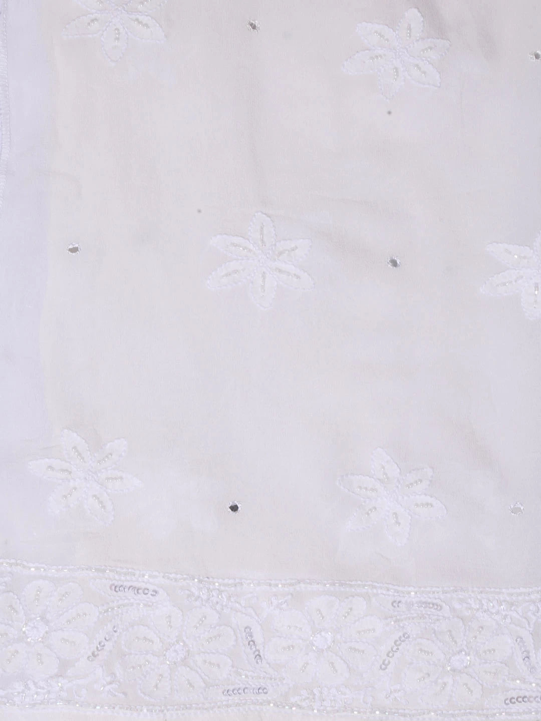 Ada Hand Embroidered White Pure Georgette Lucknowi Chikankari Semi-Stitched Anarkali Kurta Dupatta Set With Mirror Work 01A365438