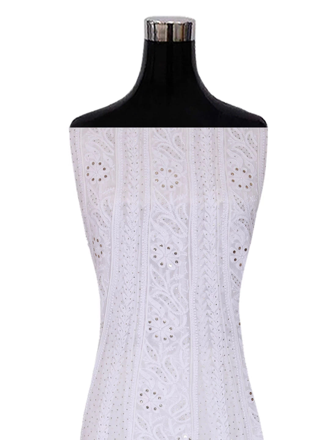 Ada Hand Embroidered White Viscose Georgette Lucknowi Chikankari Semi-Stitched Anarkali Kurta Dupatta Set With Muqaish Work 01A394636