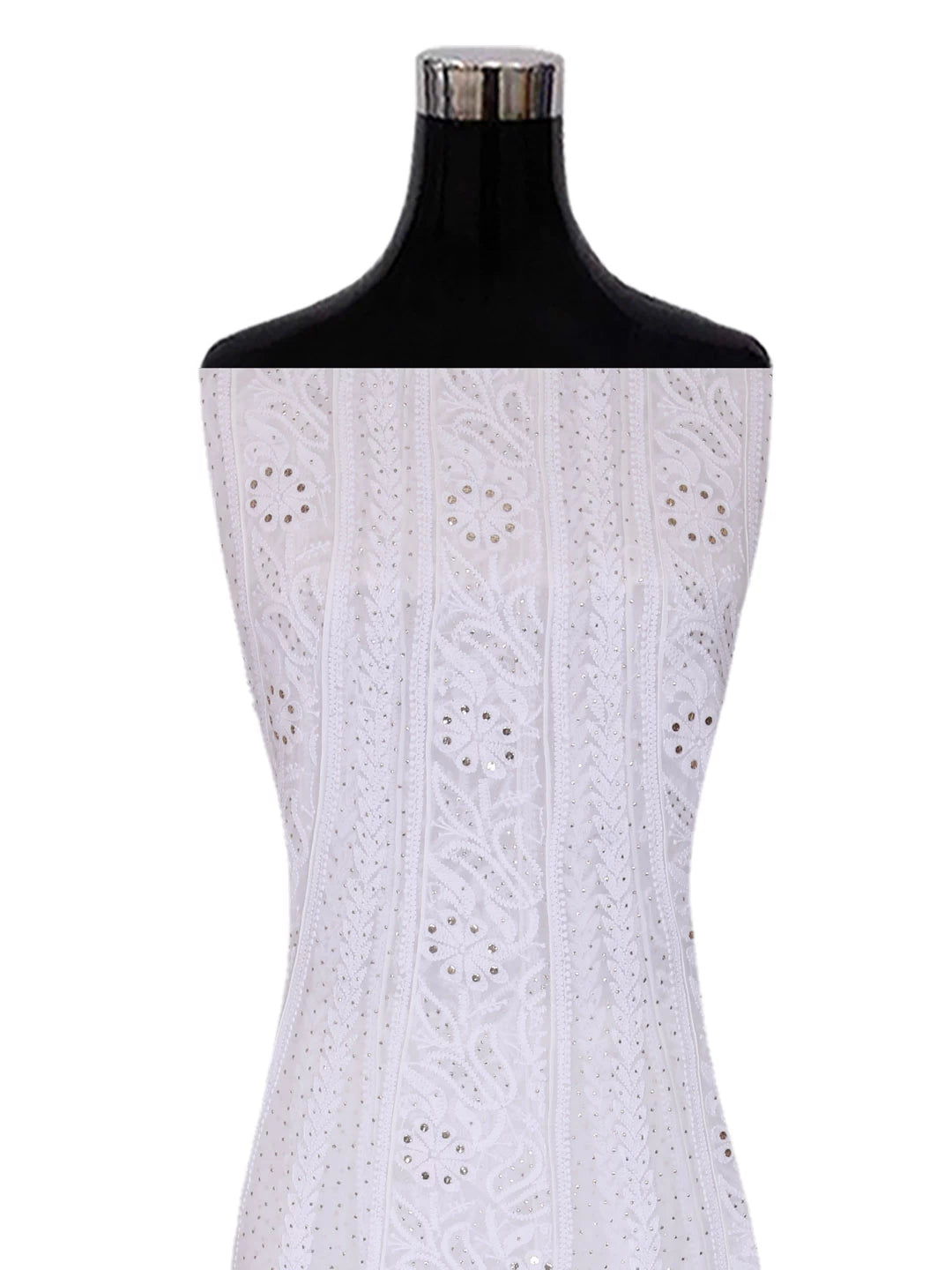 Ada Hand Embroidered White Viscose Georgette Lucknowi Chikankari Semi-Stitched Anarkali Kurta Dupatta Set With Muqaish Work 01A394636