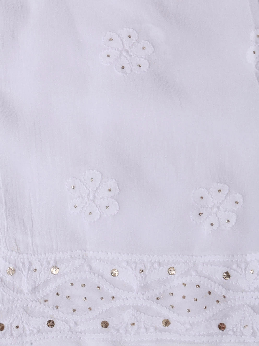 Ada Hand Embroidered White Viscose Georgette Lucknowi Chikankari Semi-Stitched Anarkali Kurta Dupatta Set With Muqaish Work 01A394636
