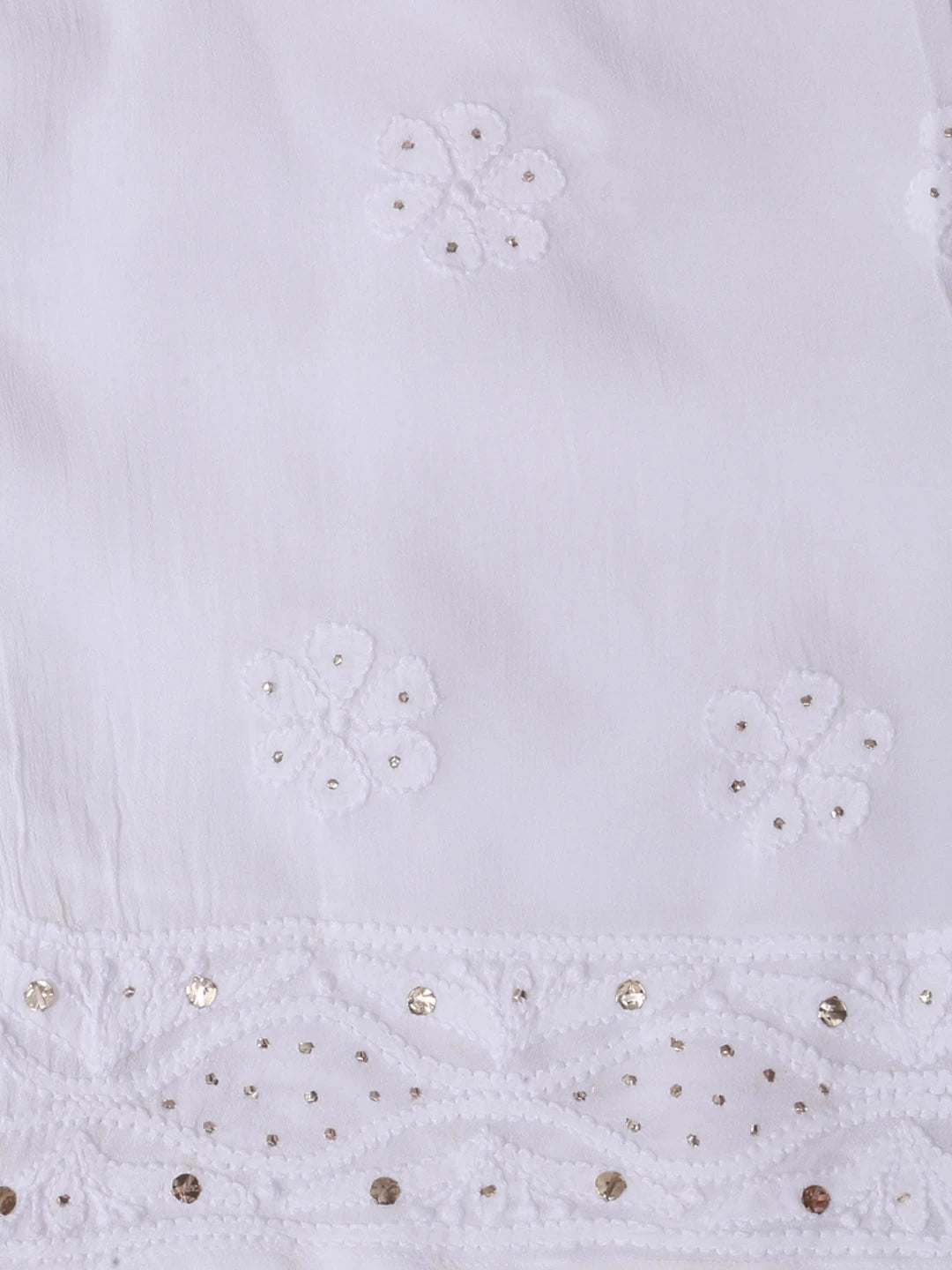 Ada Hand Embroidered White Viscose Georgette Lucknowi Chikankari Semi-Stitched Anarkali Kurta Dupatta Set With Muqaish Work 01A394636