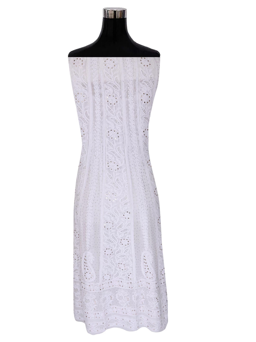 Ada Hand Embroidered White Viscose Georgette Lucknowi Chikankari Semi-Stitched Anarkali Kurta Dupatta Set With Muqaish Work 01A394636