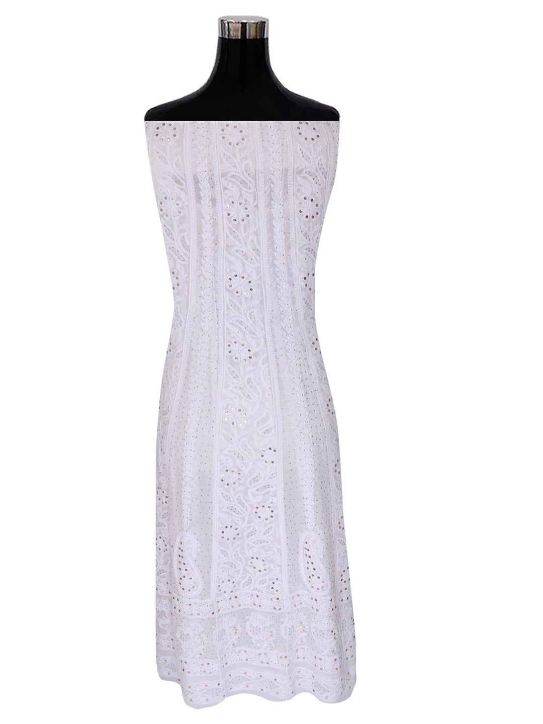 Ada Hand Embroidered White Viscose Georgette Lucknowi Chikankari Semi-Stitched Anarkali Kurta Dupatta Set With Muqaish Work 01A394636