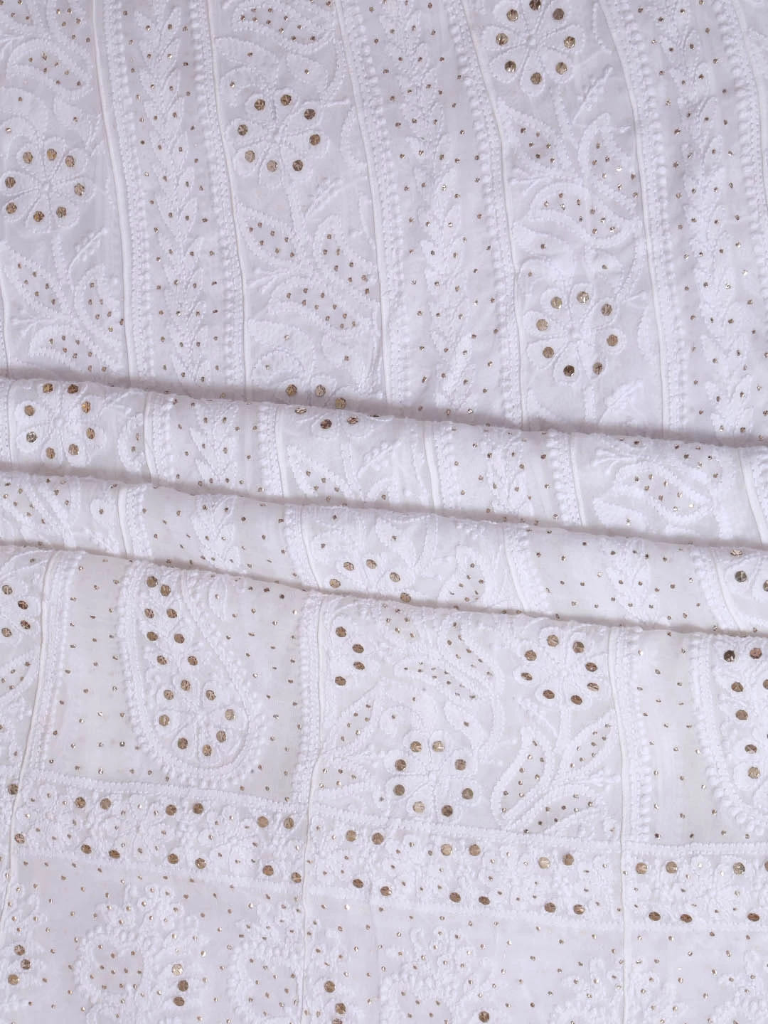 Ada Hand Embroidered White Viscose Georgette Lucknowi Chikankari Semi-Stitched Anarkali Kurta Dupatta Set With Muqaish Work 01A394636