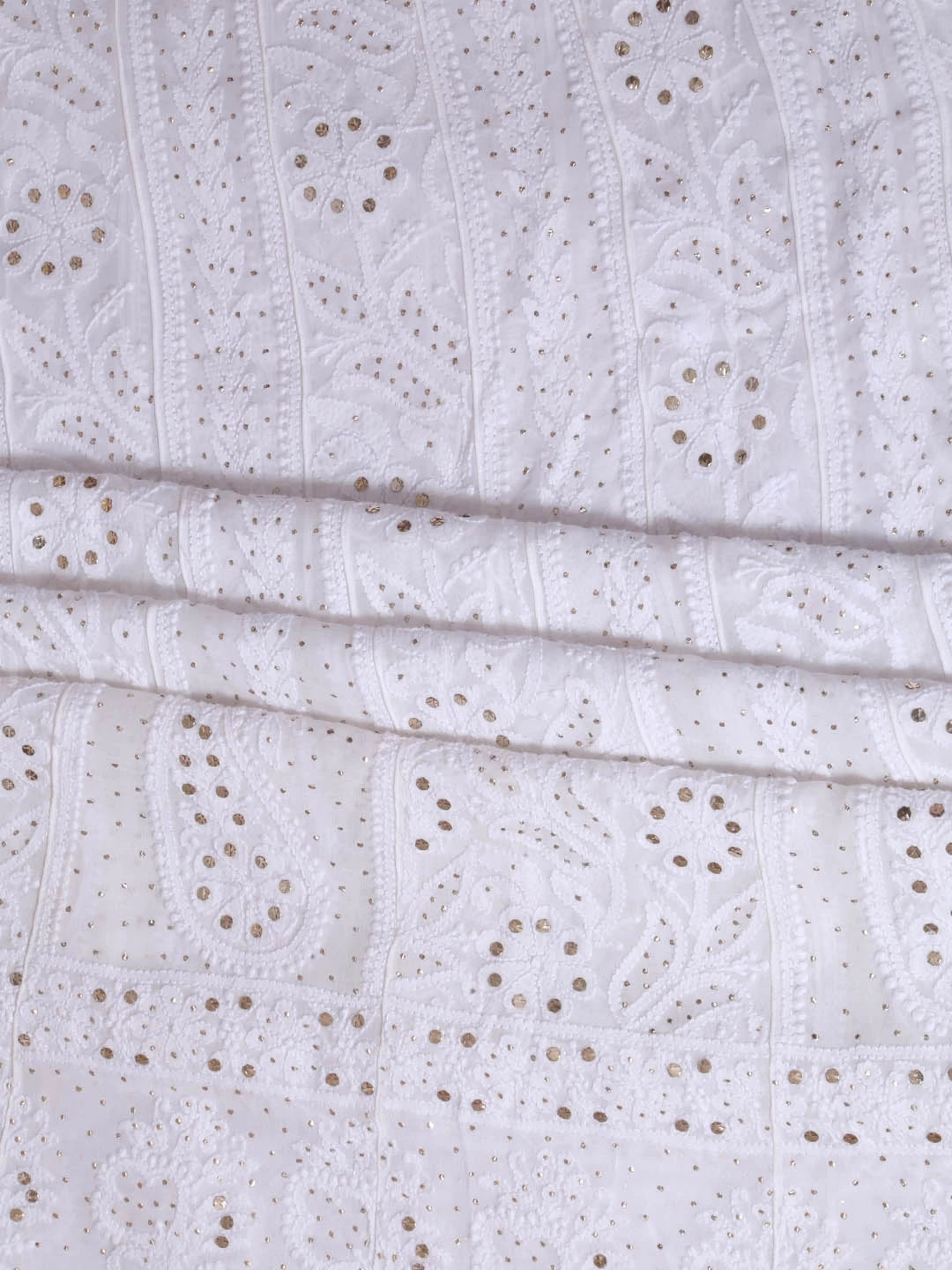 Ada Hand Embroidered White Viscose Georgette Lucknowi Chikankari Semi-Stitched Anarkali Kurta Dupatta Set With Muqaish Work 01A394636