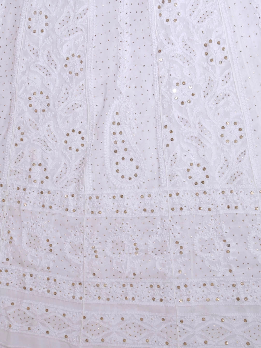 Ada Hand Embroidered White Viscose Georgette Lucknowi Chikankari Semi-Stitched Anarkali Kurta Dupatta Set With Muqaish Work 01A394636