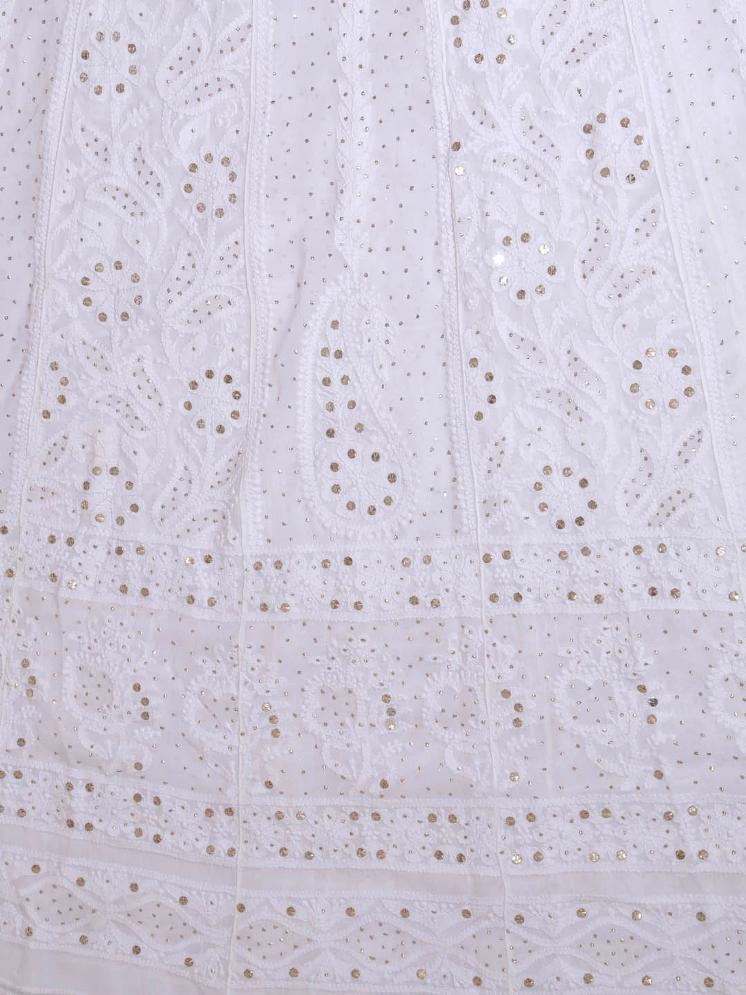 Ada Hand Embroidered White Viscose Georgette Lucknowi Chikankari Semi-Stitched Anarkali Kurta Dupatta Set With Muqaish Work 01A394636