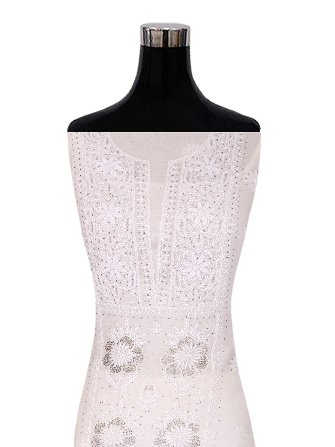 Ada Hand Embroidered Off White Chanderi Lucknowi Chikankari Unstitched Kurta Dupatta Set With Muqaish Work 01A392643